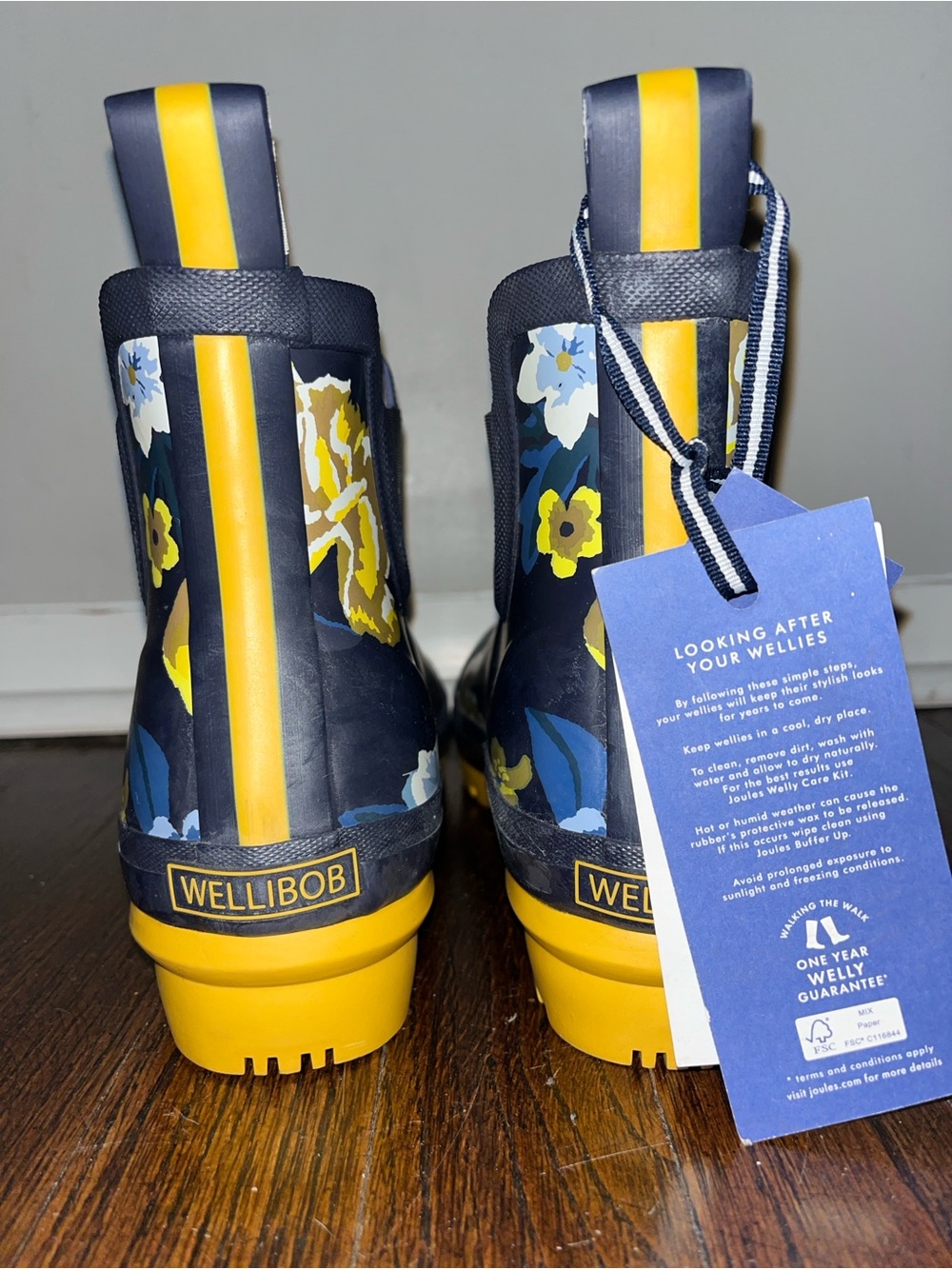Women’s Floral Rain Boots in Navy & Yellow